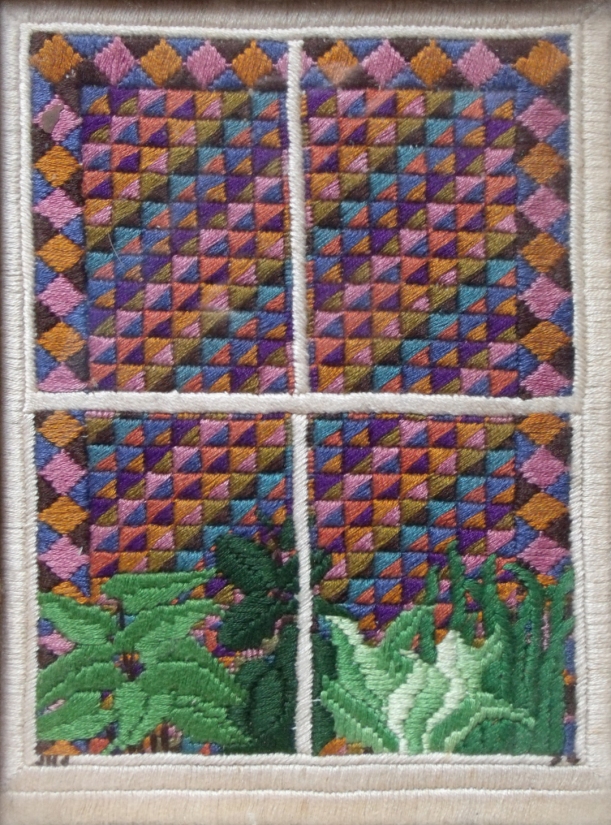 embroidered patchwork window
