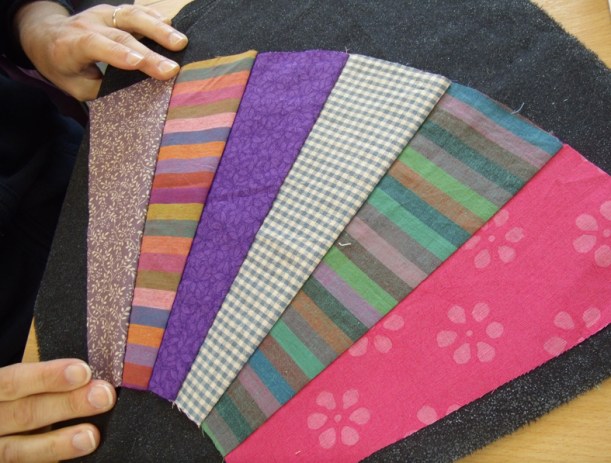 fan shape pressed to glue backing